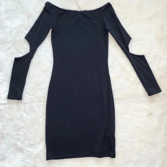 LNA Women's Off The Shoulder Mini Dress Cut out long Sleeve Bodycon Black XS - Picture 12 of 13
